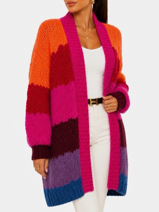 FARM Rio Sweaters - FARM Rio Orange/Red/Pink Rainbow Oversized Crochet Knit Cardigan Sweater, Size L